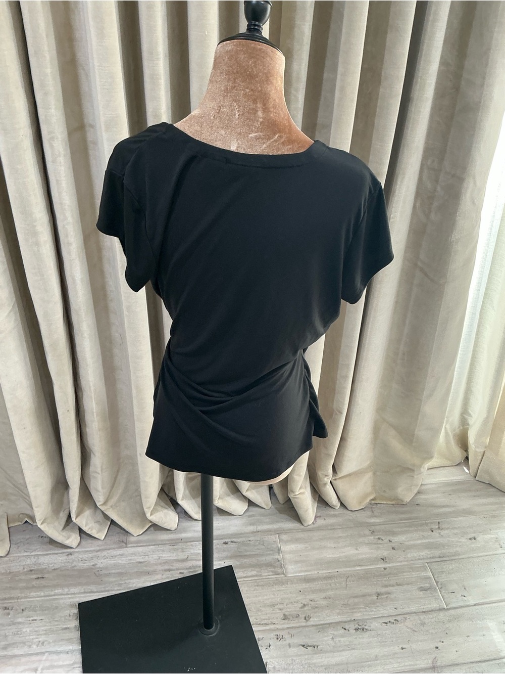Tahari Black Wrap-Front Short Sleeve Blouse - Picture 3 of 4